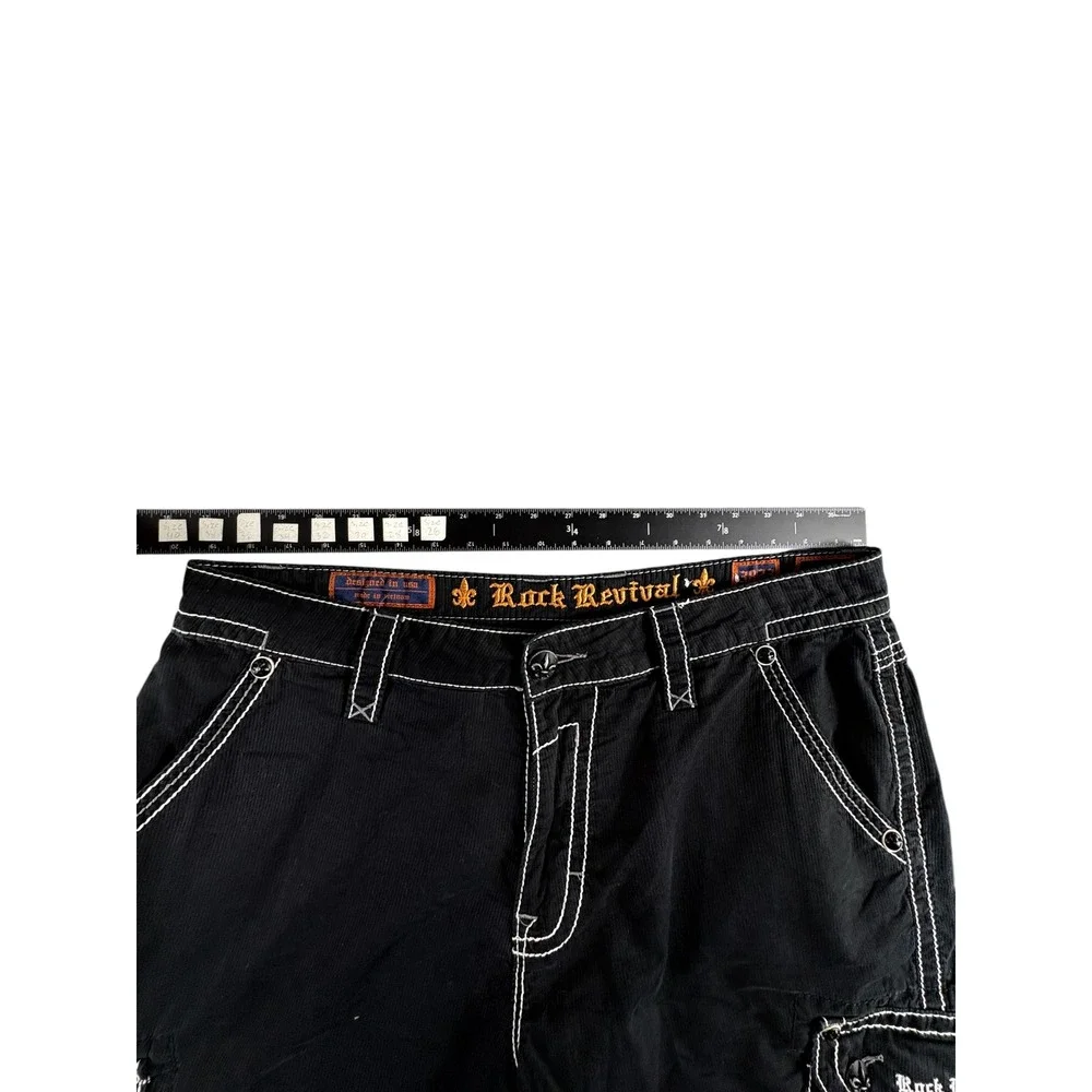 Rock Revival Cargo Shorts Mens 38 Black Slim Y2K Premium Grunge Street Heavy Y2K